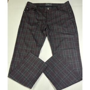 Paisley and Gray Burgundy Plaid Dress Pants Size 36X32 Checkered Style Slim Fit